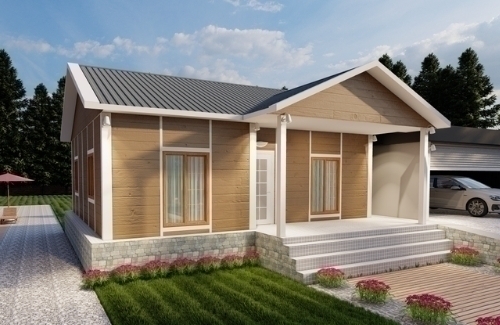 2+1 Prefabrik Ev ve Villa 75 m² - 2.8M AHŞAP DESENLİ DUVARLAR modeli