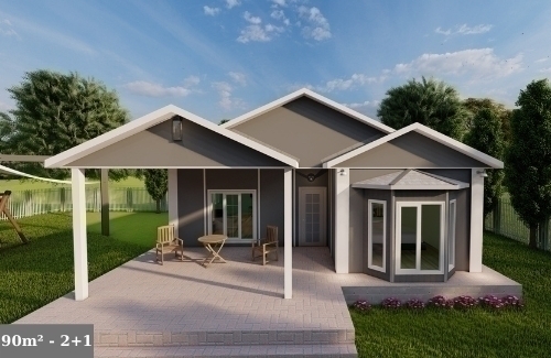 2+1 Tek Katlı Prefabrik Ev 90m² | Ekonomik Prefabrik Ev Modelleri modeli